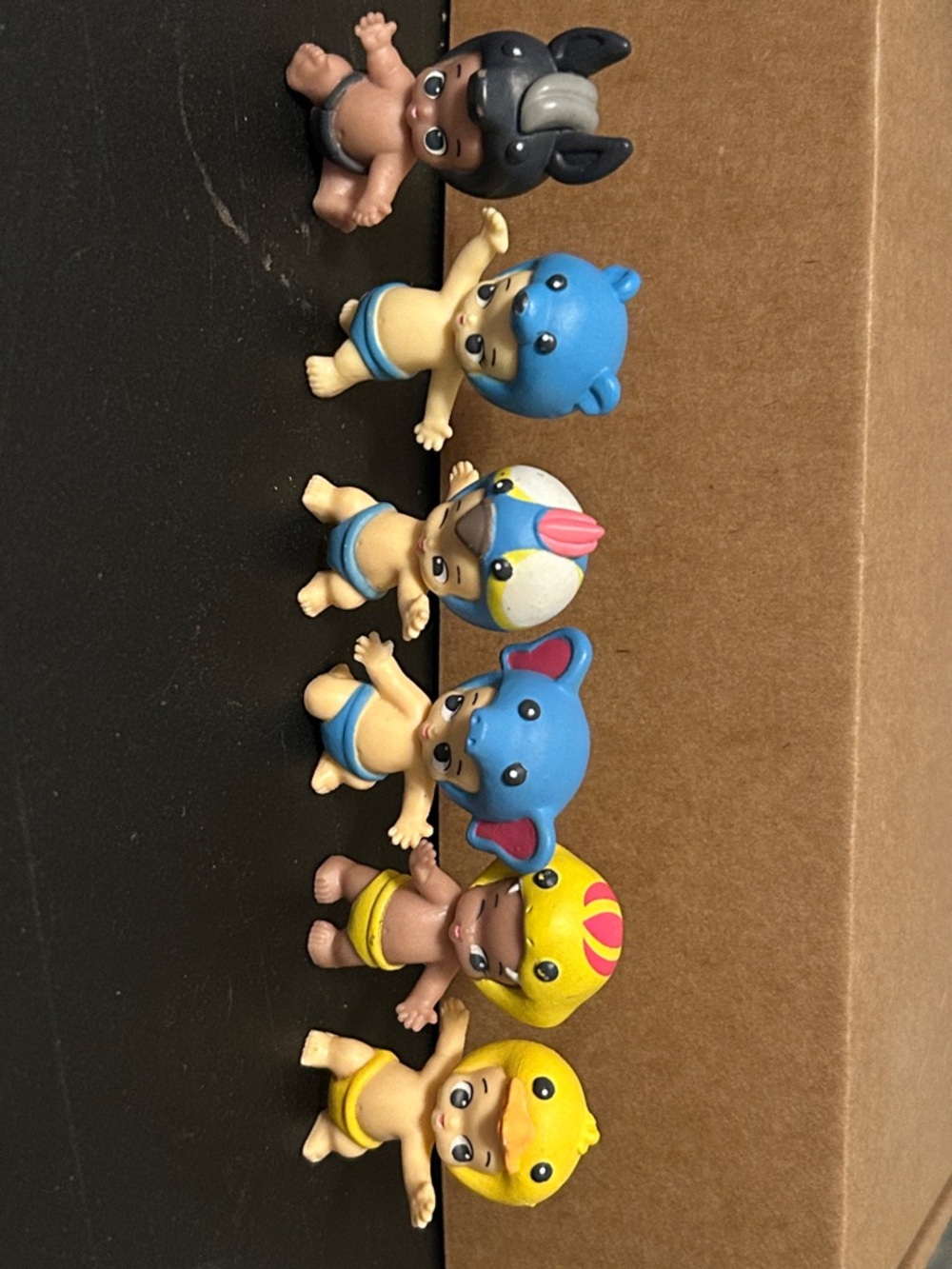 Set of 6 Baby Animal Figurines in Blue, Yellow, Gray, Brown